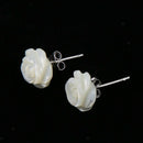 Women Girl's White Shell Rose Flower Studs Earrings for Fashion Accessories