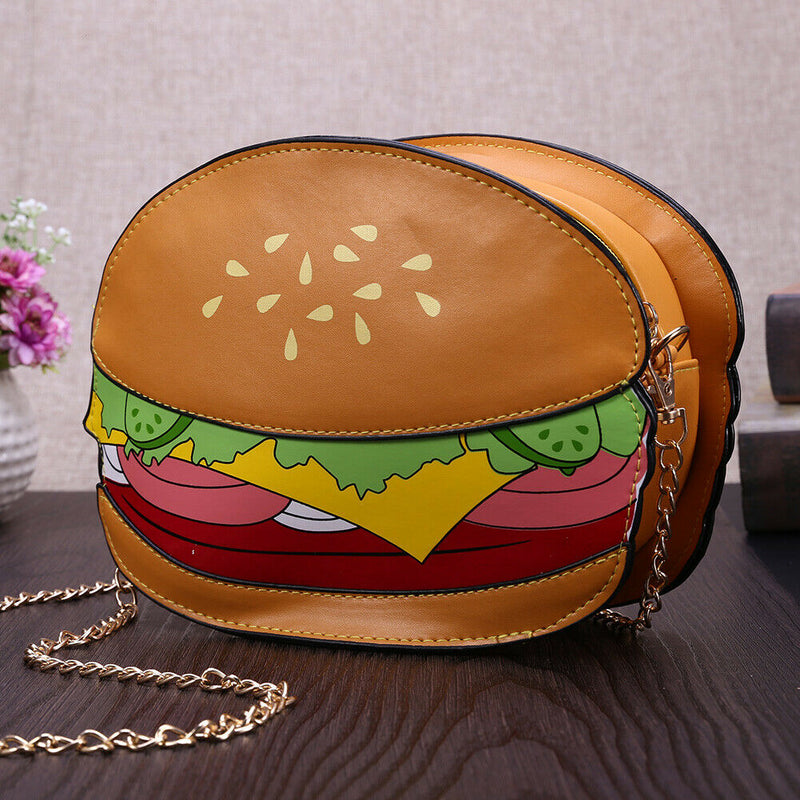 Woman Cupcake PU Chain Bag Popcorn Fries Crossbody Messenger Bag (Hamburger