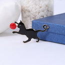 New Enamel Black Cat Playing Ball Brooch Collar Pins Animal Corsage Jewelry  OZ