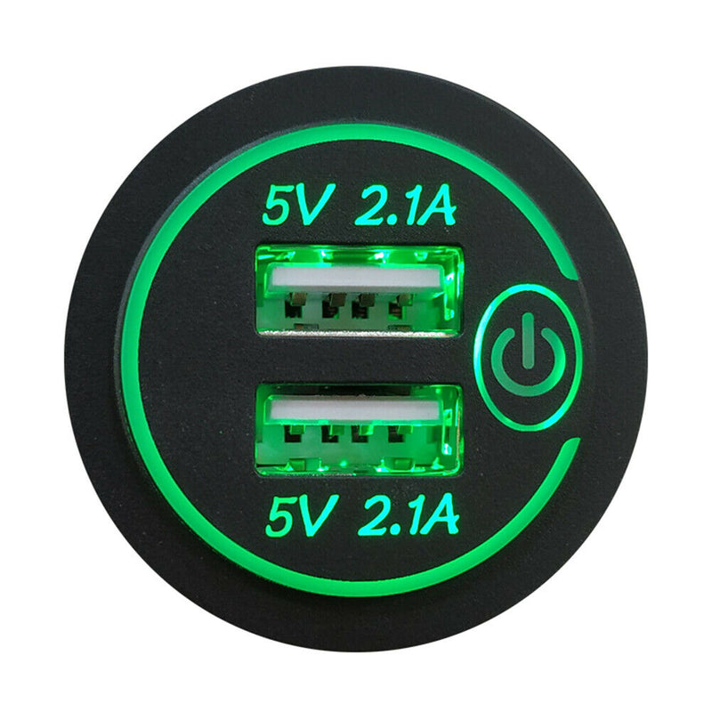 Car Motorcycle 4.2A Dual USB Charger Socket with Touch Switch+Power Cord