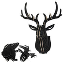 Decorative Wooden Deer Head Sculpture Wall Hanging Art DIY Decoration Black