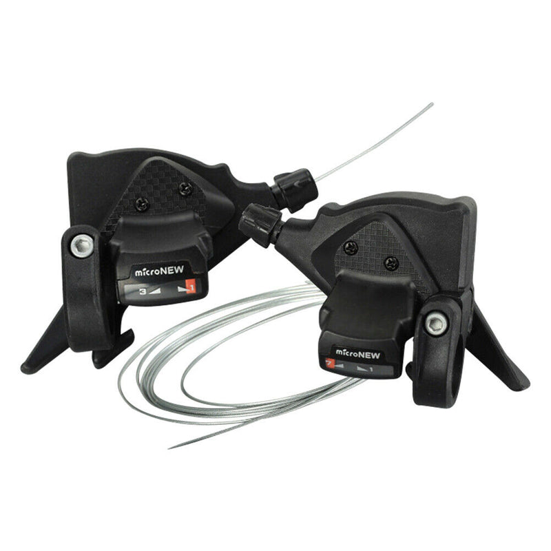 microNEW 3 x 7 Speed Mountain Bike Shifter Gear Lever Set with Shift Cables A
