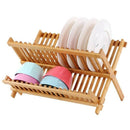 Folding Bamboo Dish Rack Drying Rack Holder Utensil Drainer Plate Storage H