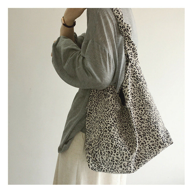 Fashion Cotton Shoulder Tote Bag Female Leopard Pattern Travel Top-handle Clutch