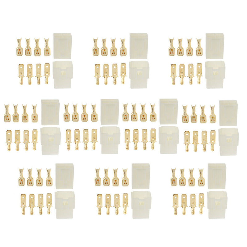 10 Kits 4 Way Pin 6.3mm Electrical Locking TAB Connector Plug & Socket Kit