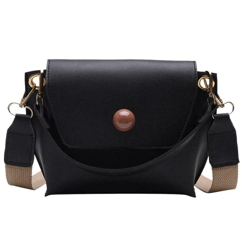 Women Fashion Wide Shoulder Messenger Bag PU Leather Retro Handbag (Black) A