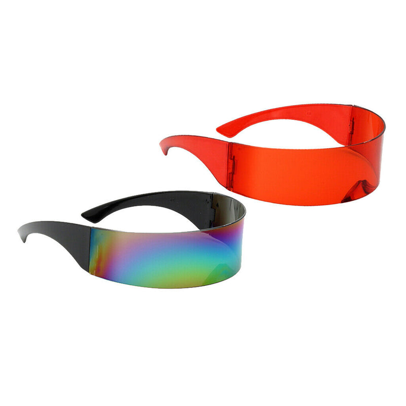 2pcs Futuristic Wrap Visor Sunglasses Robotic Narrow Flat Top Sun Glasses