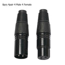 Black 8pcs 4 Male 4 Female XLR 3Pin Microphone Audio Cable Connectors Plugs A