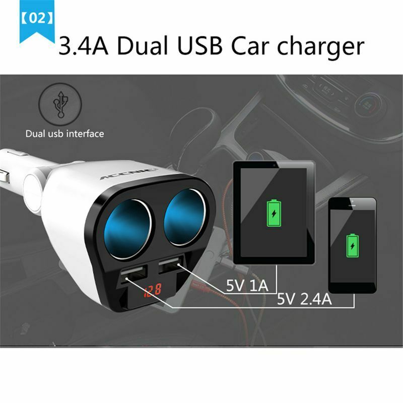 1 to 2 Sockets Cigarette Lighter Splitter, Dual USB Car Charger Adapter wit