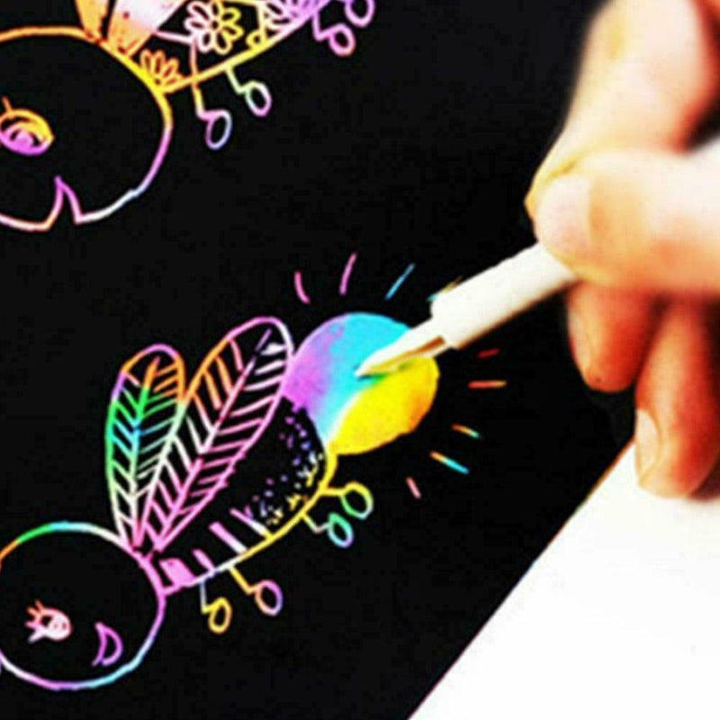 10 Sheets Magic Funny Scratch Art Painting Paper With Stick Kids Toys Drawi B2M2