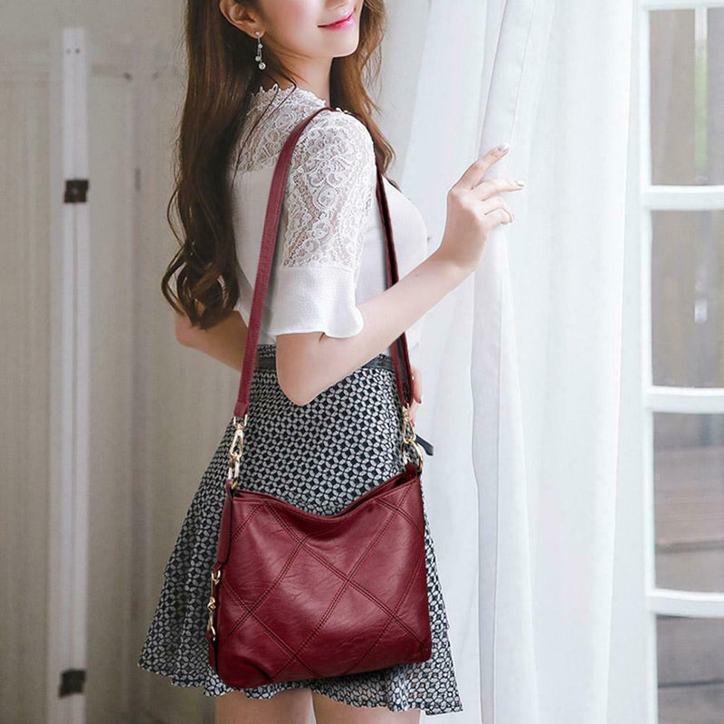 Women Bag Soft PU Leather Messenger Totes Handbags Shoulder Bags(Wine Red)