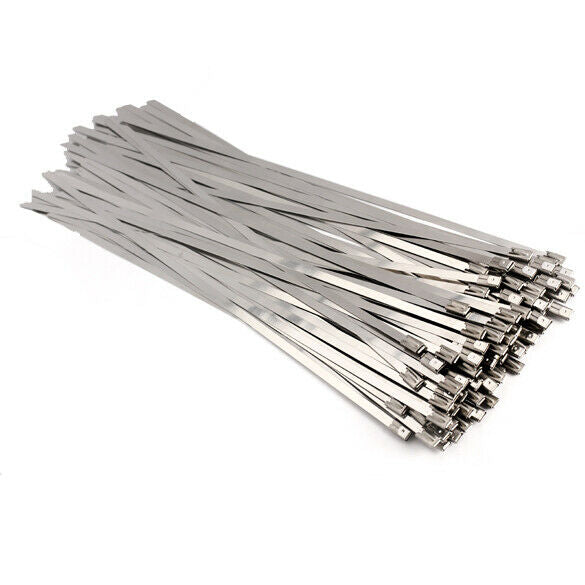 100PCS 4.6x300mm Stainless Steel Exhaust Wrap Coated Locking Cable Zip Ties A