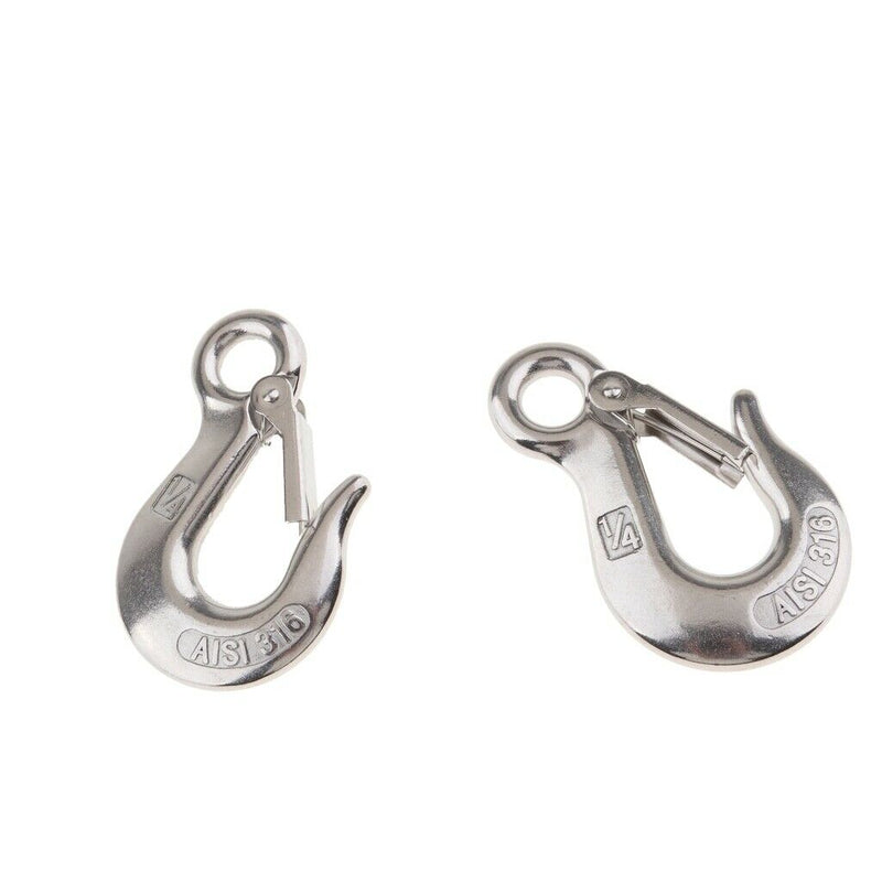 2x Lifting slip Hook W/ safety latch 1/4" Clevis Stainless Steel Handy Strap