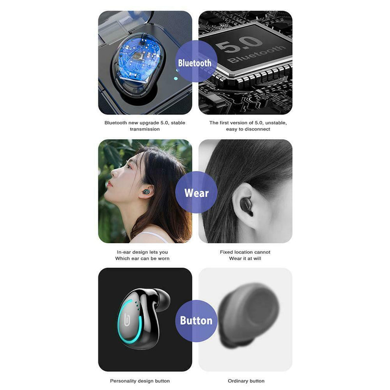 Single True Wireless Mini Bluetooth Earbud In-Ear Handsfree Headset w/Charge Box