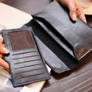 Long Wallet Female Leather Buckle Simple Business Leather Thin Wallet