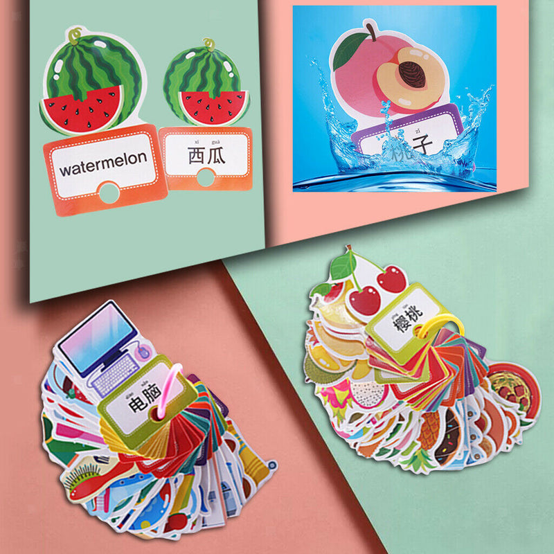 60Pcs/Set English Chinese Picture Flash Cards Set - Card Board Matching Puzzle