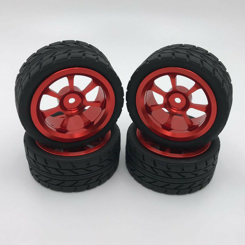 4Pieces Tires Wheel Rims Set fits WLTOYS 144001 1:14 A959 A949 RC Parts Red