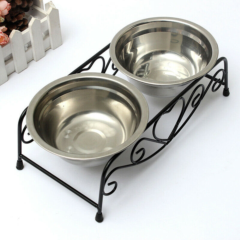 Stainless Double Dog Bowl + medium bowl metal bowl waterer stand