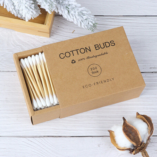 200pcs Double Head Bamboo Cotton Swab Cleaning Makeup Buds Wood Sticks S  Ew