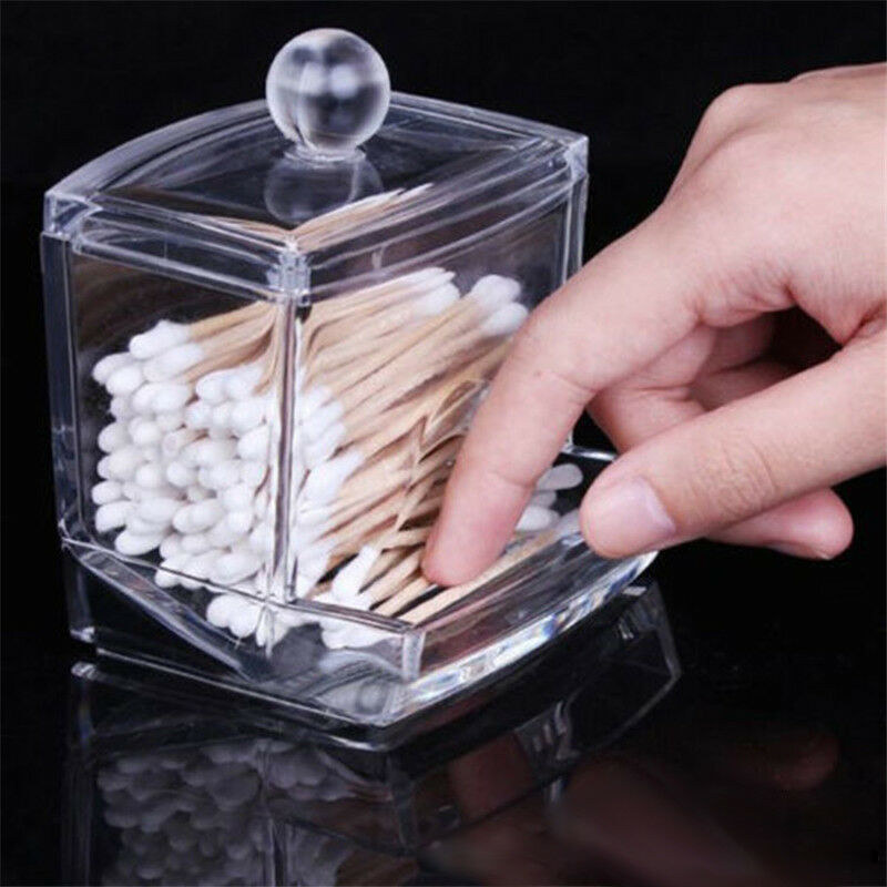 Clear Acrylic Cotton Pad Swab Q-tip Storage Bud Holder Box Makeup Organizer new