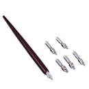 Wood Copperplate English Calligraphy Script Oblique Dip Pen Holder & 5pcs Nibs