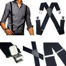 Mens Heavy Duty Suspenders Adjustable Clip On Work Braces Wide Solid Color Black