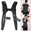 Black Dual Shoulder Quick Release Belt Sling Strap For 2 DSLR Camera Canon Nikon