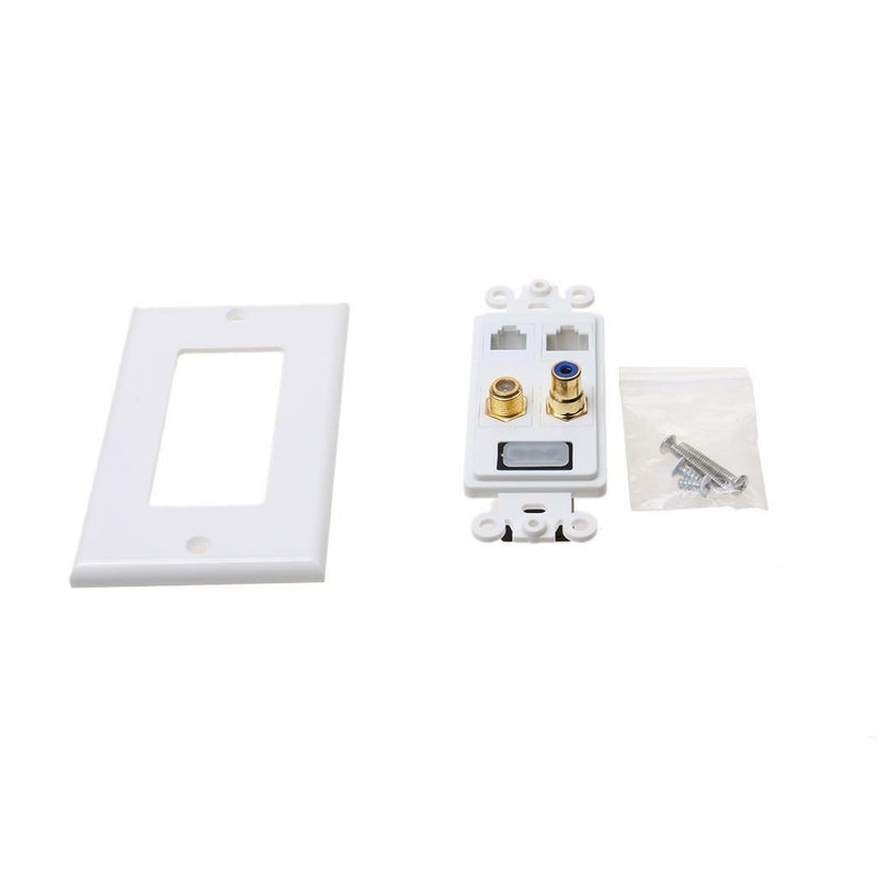 1080p Single Port 1-Port HDMI Wall Plate RCA F Audio Dual Ethernet RJ45 Jack