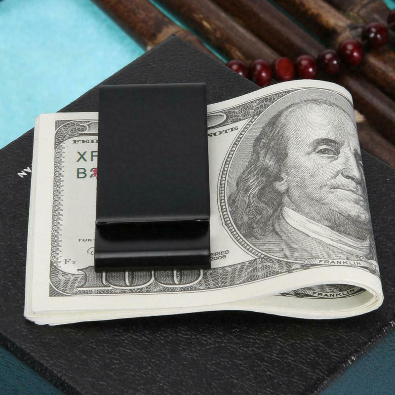 Portable Stainless Steel Fourfold Money Clip Unisex ID Cards Holder(Black)