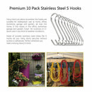 Set of 10 S Stainless Steel Suspension Hooks for Kitchen Cookware or Butche E6B7