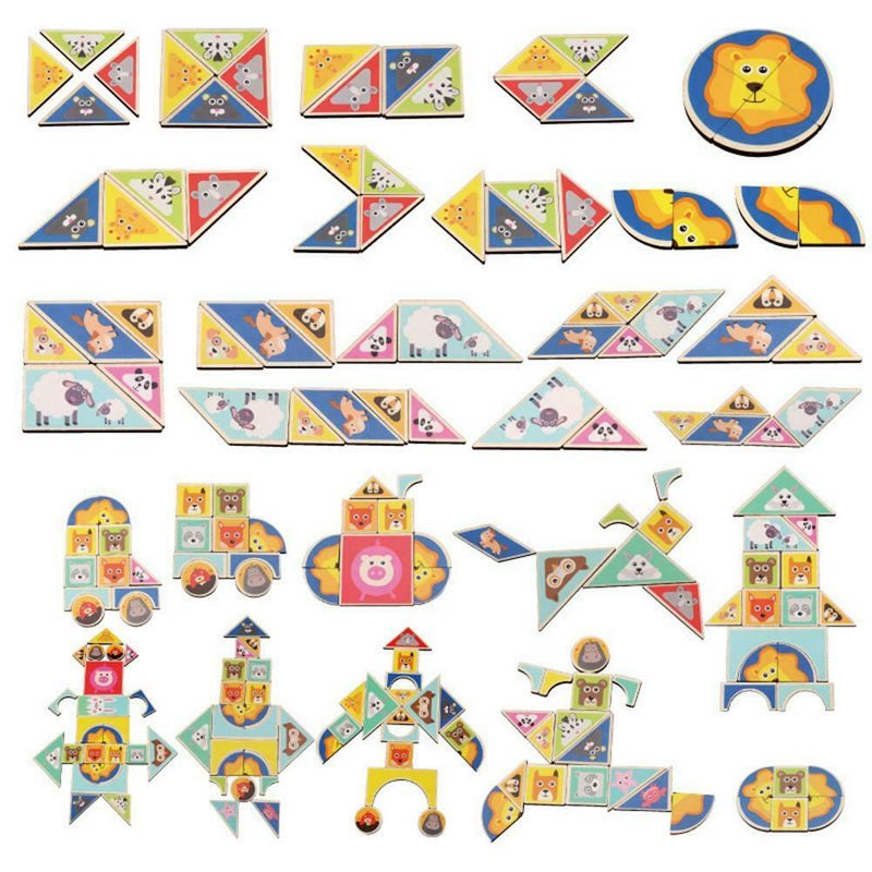 1 Set Children Wooden Toys Tangram Early Education Puzzle Building Blocks