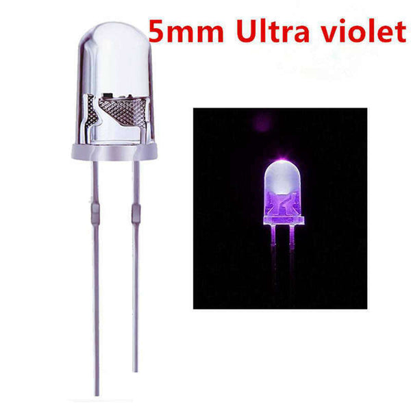 100Pcs/Lot 5Mm Round Purple Uv Led Diode Super Bright Water Clear Led Light T1T9
