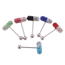 6 Pcs Stainless Steel Rhinestone Tongue Rings Stud Body Piercing Jewelry