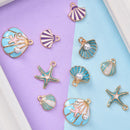 10pcs/lot Enamel Sea Starfish Shell Charms Pendant DIY Jewelry Making Findings