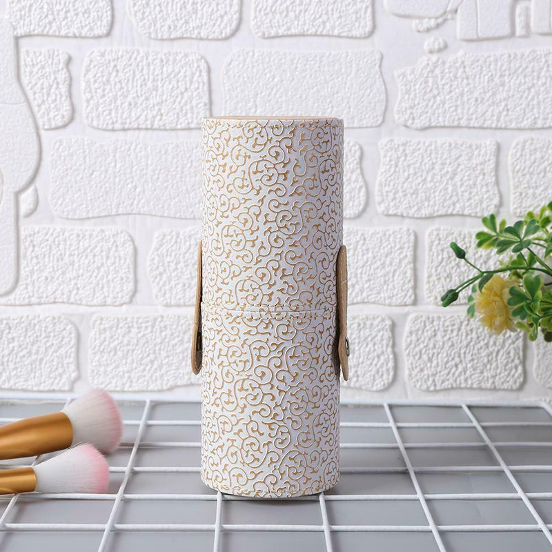 Elegant Leather Makeup Brush Holder Cosmetic Pens Storage Organizer (White) A