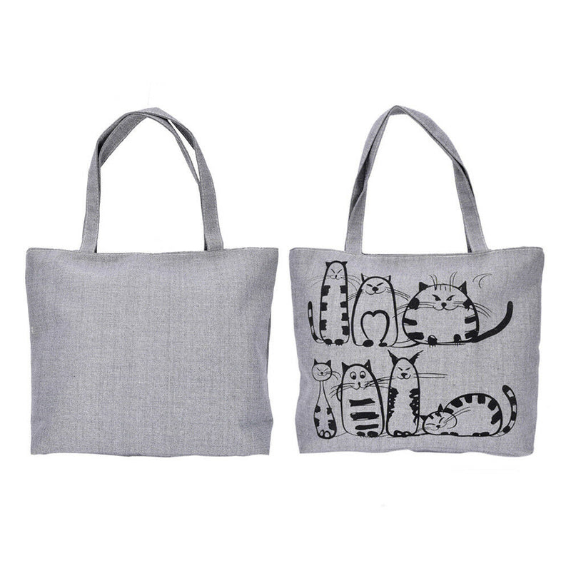 1pc Cat Shopping Tote Bag Big Canvas Handbag Shoulder Crossbody Bag Portable  Kw