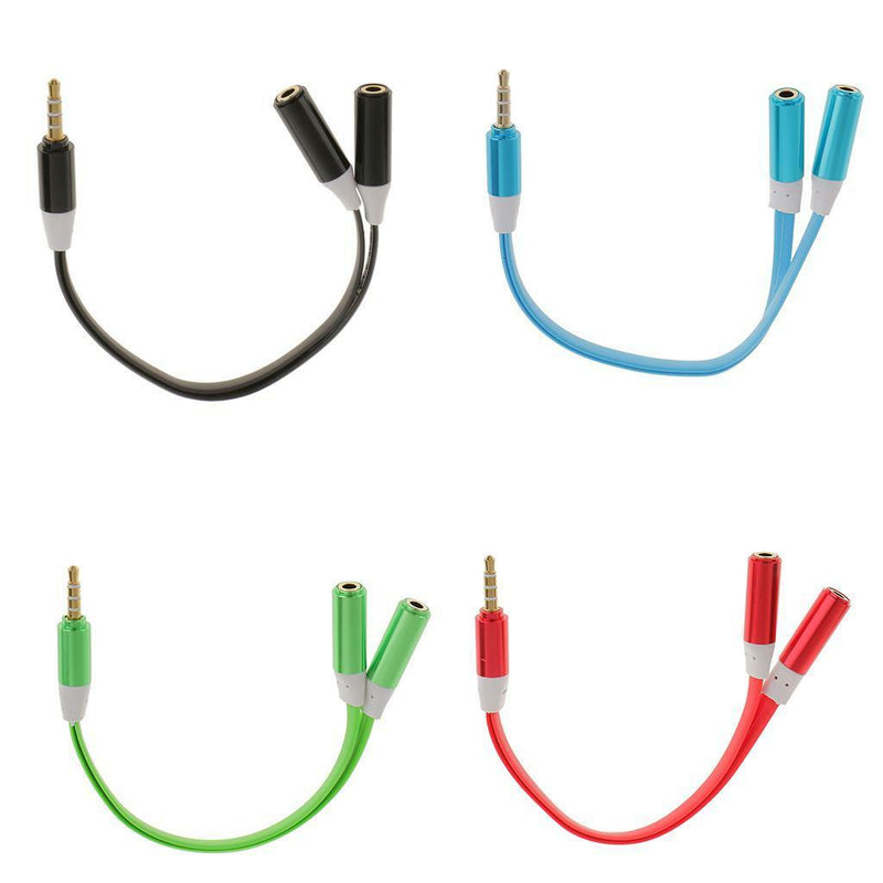 Headphone 3.5mm Y Splitter Jack Male to 2 Dual Female Audio Cable Lead Green