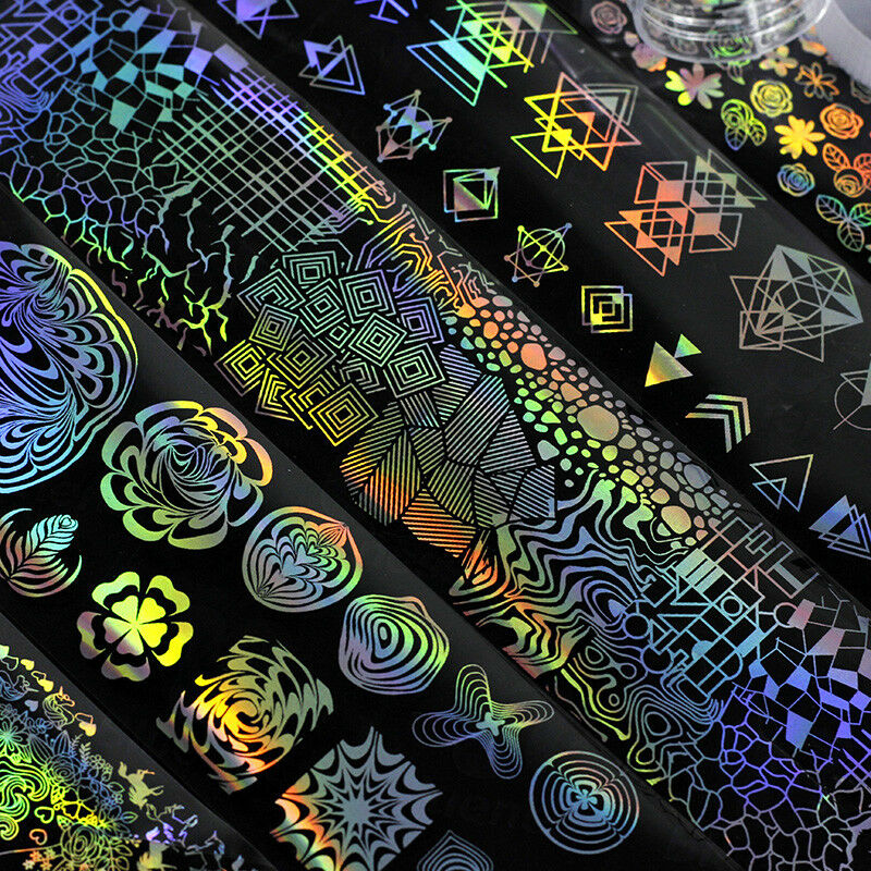 8x Holographic Nail Foil Xmas Dreamcatcher Geometric Nail Art Transfer Decals