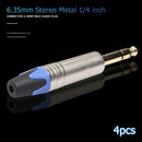 4pcs 6.35mm 6.5mm Jack Male Plug Stereo Connector Adapter for Microphone