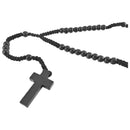 Wooden Pendant Pendant Necklace Black Cross Beads Retro 24 Inches Rosary Ch M7R4