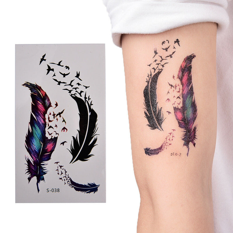 Large Feather Pattern Removable Waterproof Temporary Tattoo Body Art Stickers Kw