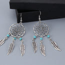 Women Retro Turquoise Dreamcatcher Dangle Earrings Feathers Bead Antiq FPC