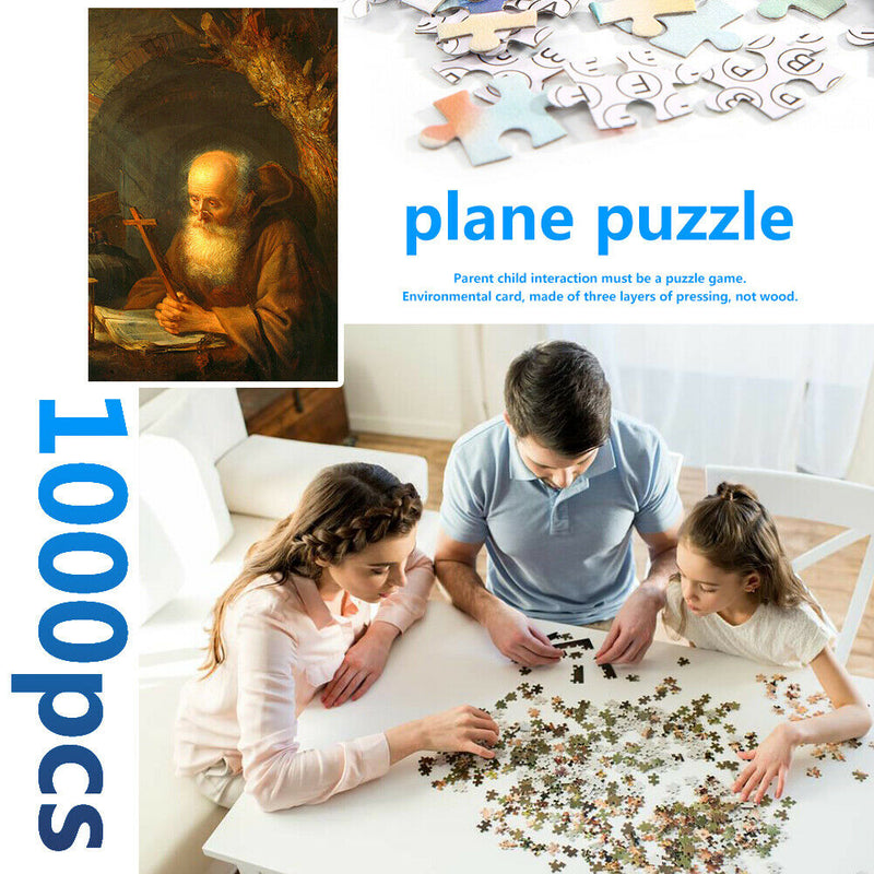1000pcs Paper Puzzles Jigsaw Cross Old Man Oil Painting Assemble DIY Toys