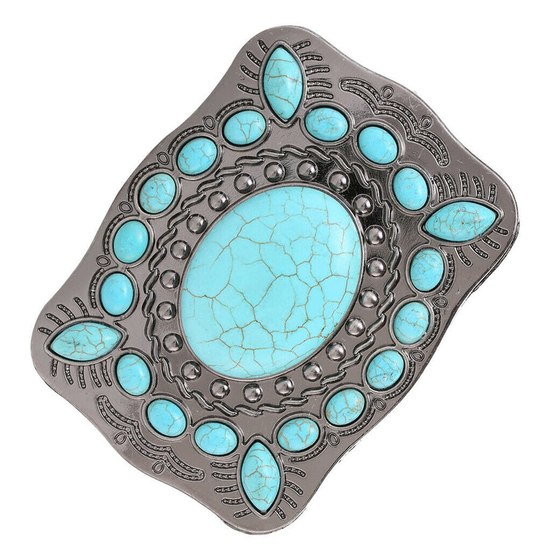 Western Flower Turquoise Stone Belt Buckle Square Shaped Replacement Buckle
