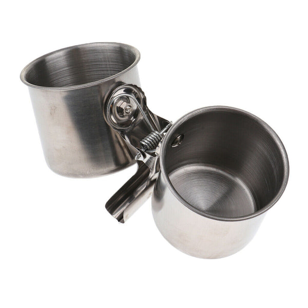 Bird Cage Coop Food Water Feeding Double Cups Bowl With Clip Stainless Steel