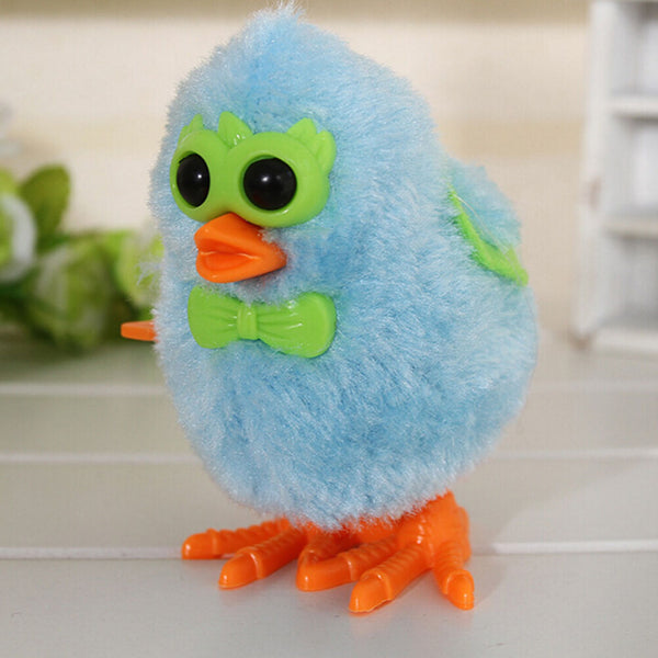 Wind-up Jumping Cartoon Chicken Baby Children Plush Fluffy Clockwork Toys LJ