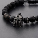 Men Black Spartan Helmet Beaded Natural Stone Adjustable Macrame Bracelet G I0M7