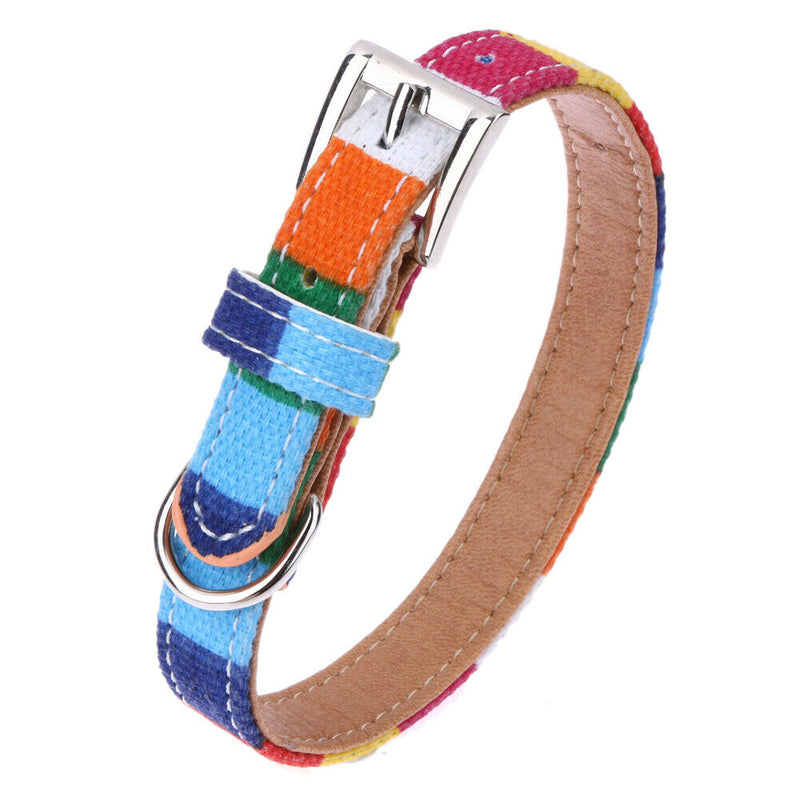 Pet Adjustable Collar Buckle Neck Leather Colorful Rainbow  S
