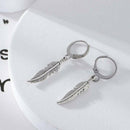 Men Women Stainless Steel Dangle Feather Ear Stud Hoop Earring Punk Pendant Cool