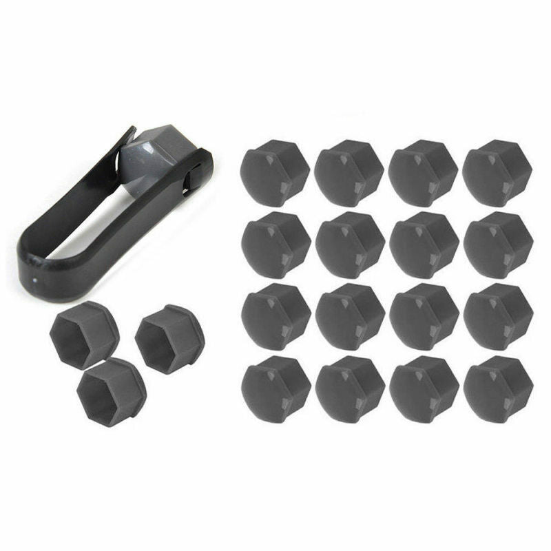 20pcs Car Wheel Nut Bolt Center Cover Gray 17mm Caps + 1x Clip for VW Audi EVU